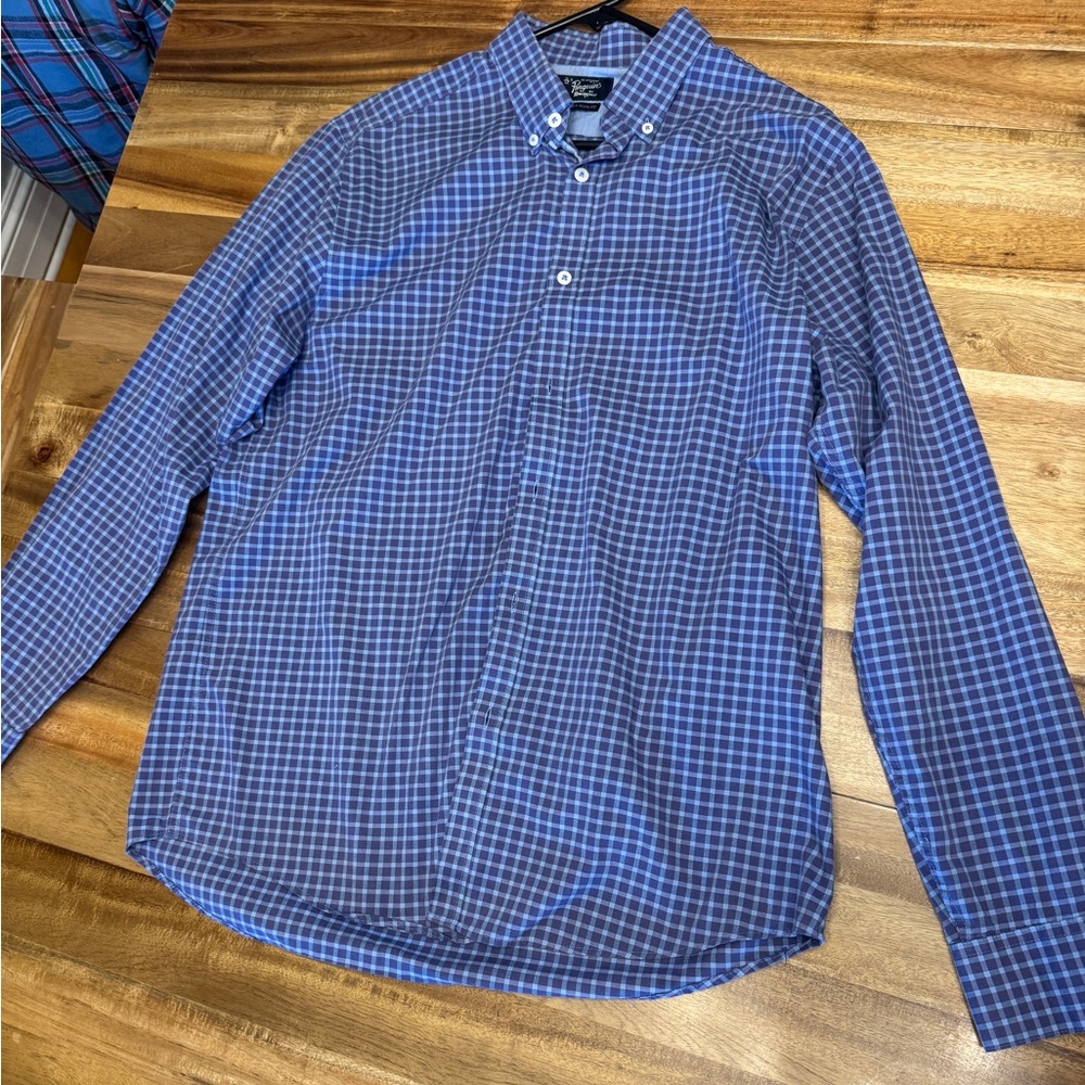 Original Penguin Navy and White Checkered Men's Shirt